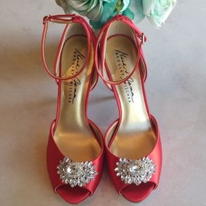 Badgley Mischka Mark + James Red Jeweled Heels